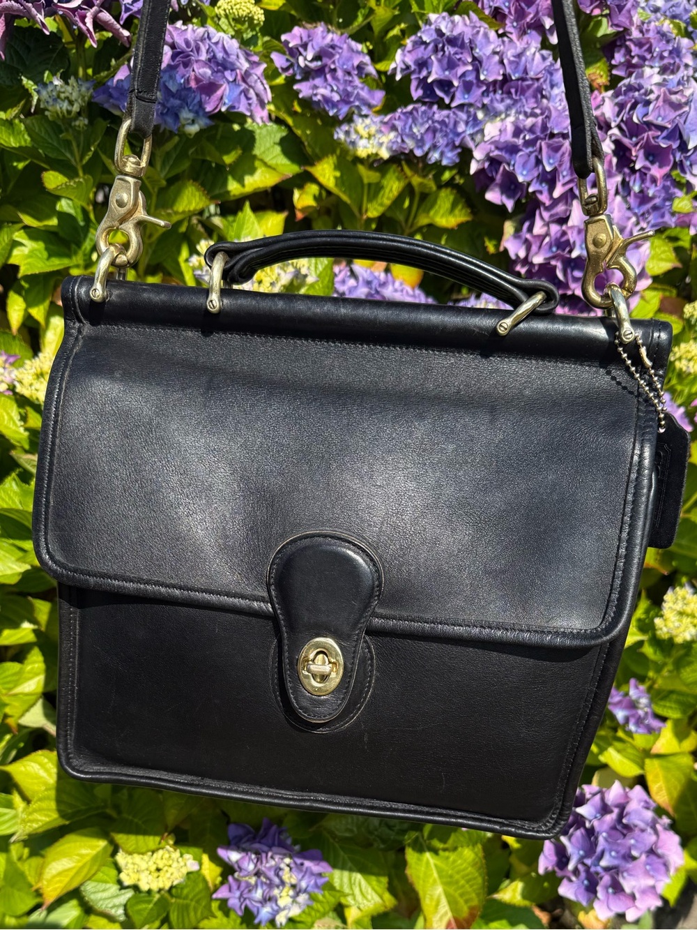 Vintage Coach Black Willis Top Handle Crossbody Bag Brass Hardware 9927 USA